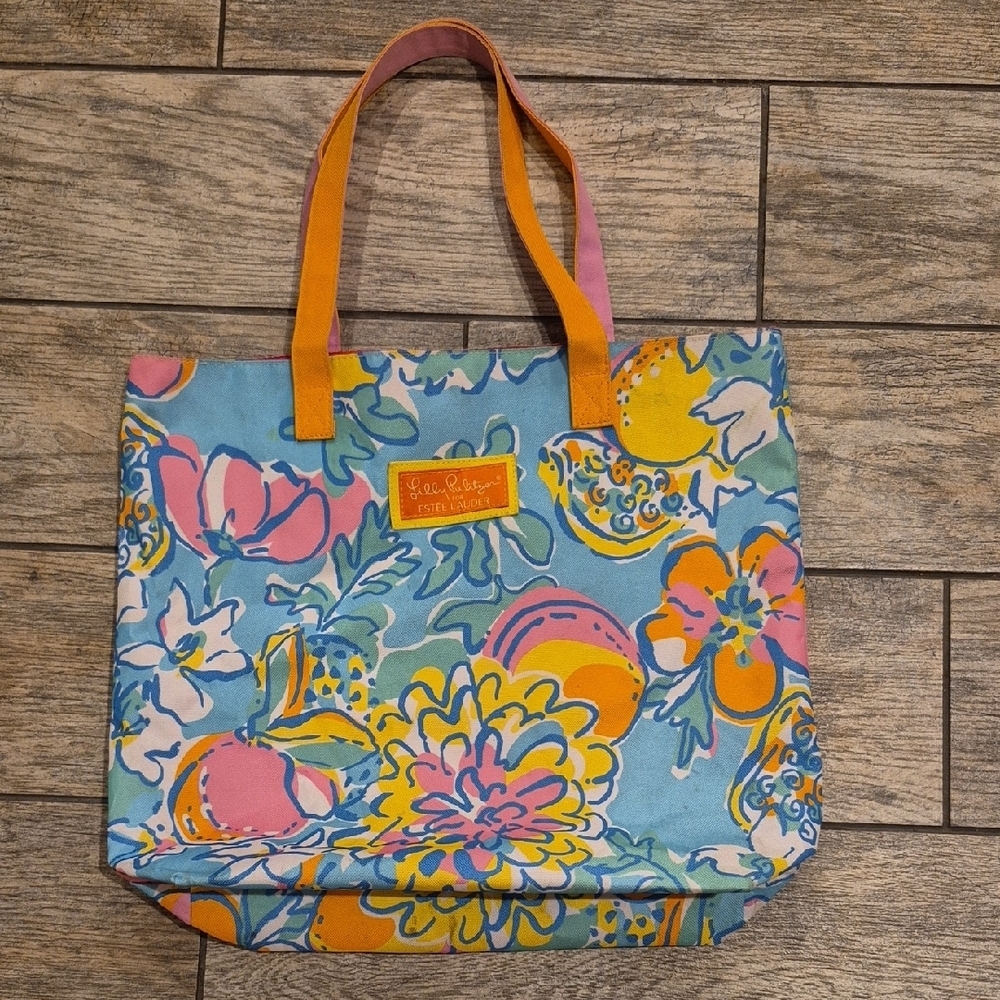 Lilly Pulitzer Estee Lauder Blue and Pink Floral Tote